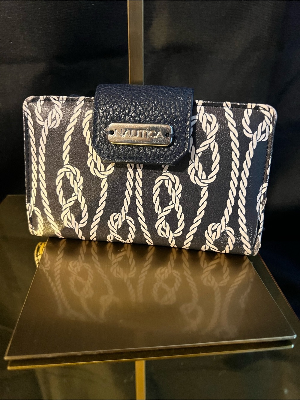 Nautica Navy and White Rope-Print Card Wallet